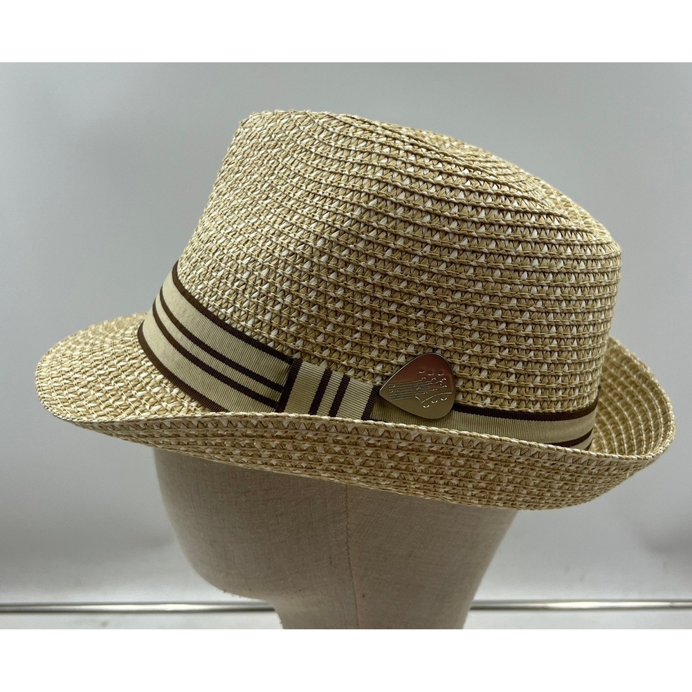 Santana by Carlos Santana Fedora Hat Men's Large Tan Straw with Guitar Pick Logo